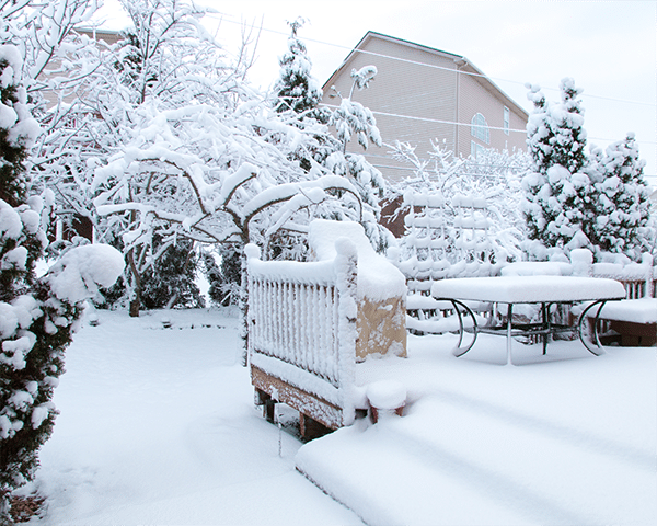 snow on porch